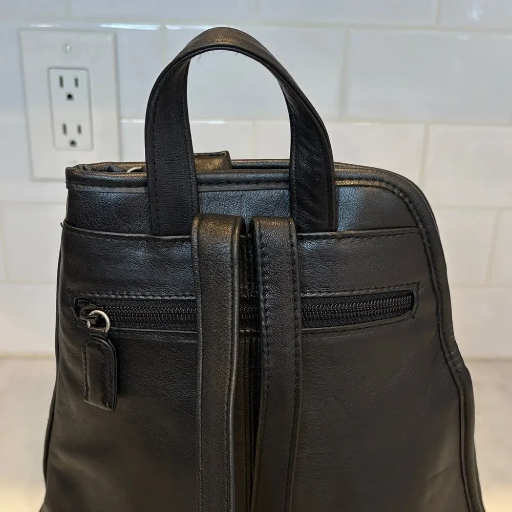 Tignanello Black Leather Sling Backpack Convertible Travel Bag